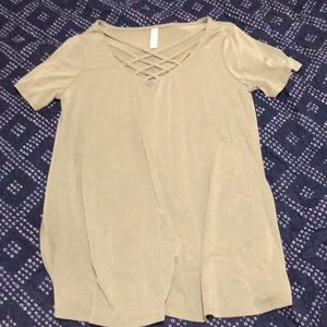 Olive green top with cross cross neck detail
